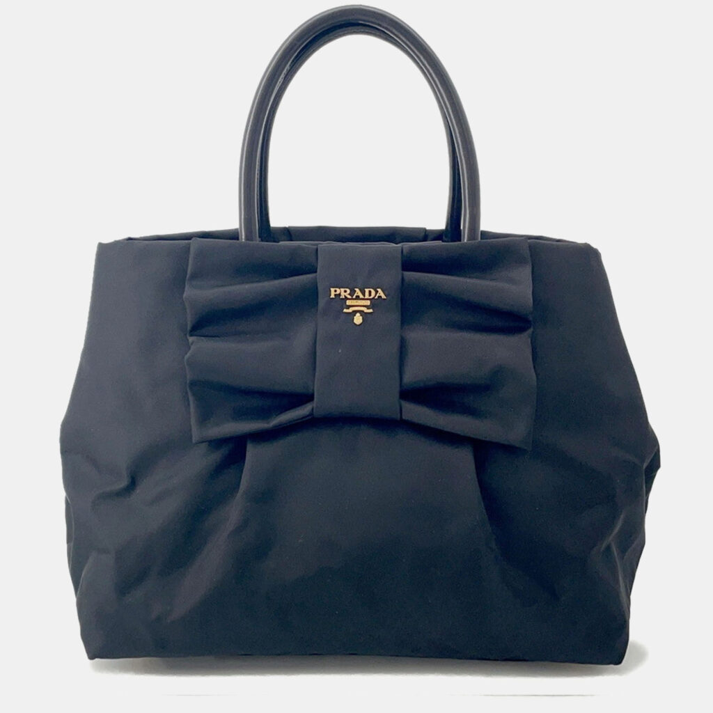 Prada Ribbon Tote Bag Black Nylon