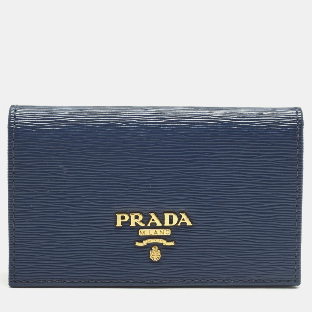 Prada Blue Saffiano Metal Leather Card Case