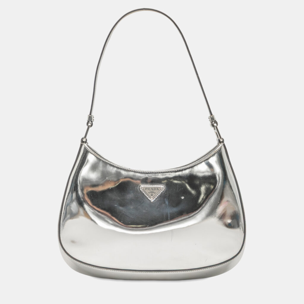Prada Silver Brushed Leather Cleo Shoulder Bag Prada Silver Brushed Leather Cleo Shoulder Bag