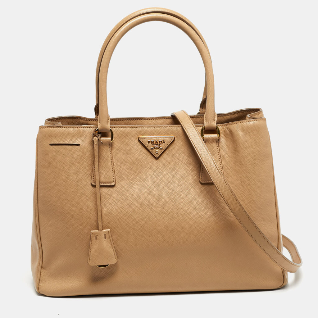 Prada Open Medium Beige Saffiano Leather Tote