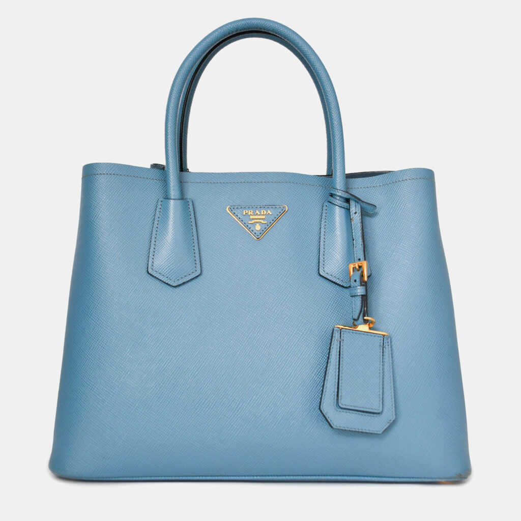Prada Blue Saffiano Leather Double top Handle Bag with Strap Prada Blue Saffiano Leather Double top Handle Bag with Strap