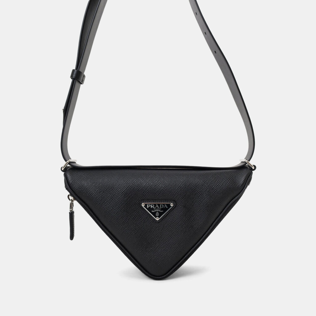 Prada Black Saffiano Letter Triangle Shoulder Bag Prada Black Saffiano Letter Triangle Shoulder Bag