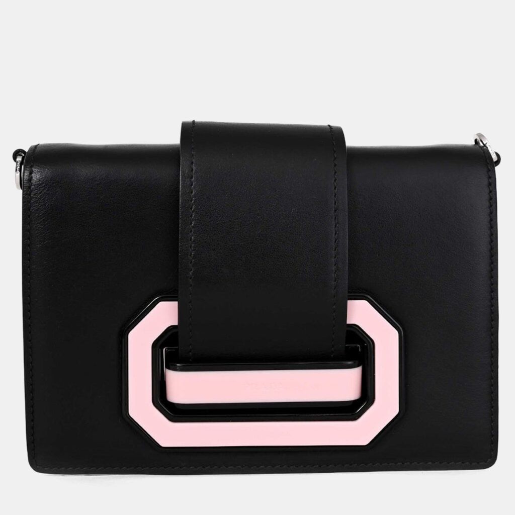 Prada Black/Pink Leather City Ribbon Plexi Bag Prada Black/Pink Leather City Ribbon Plexi Bag