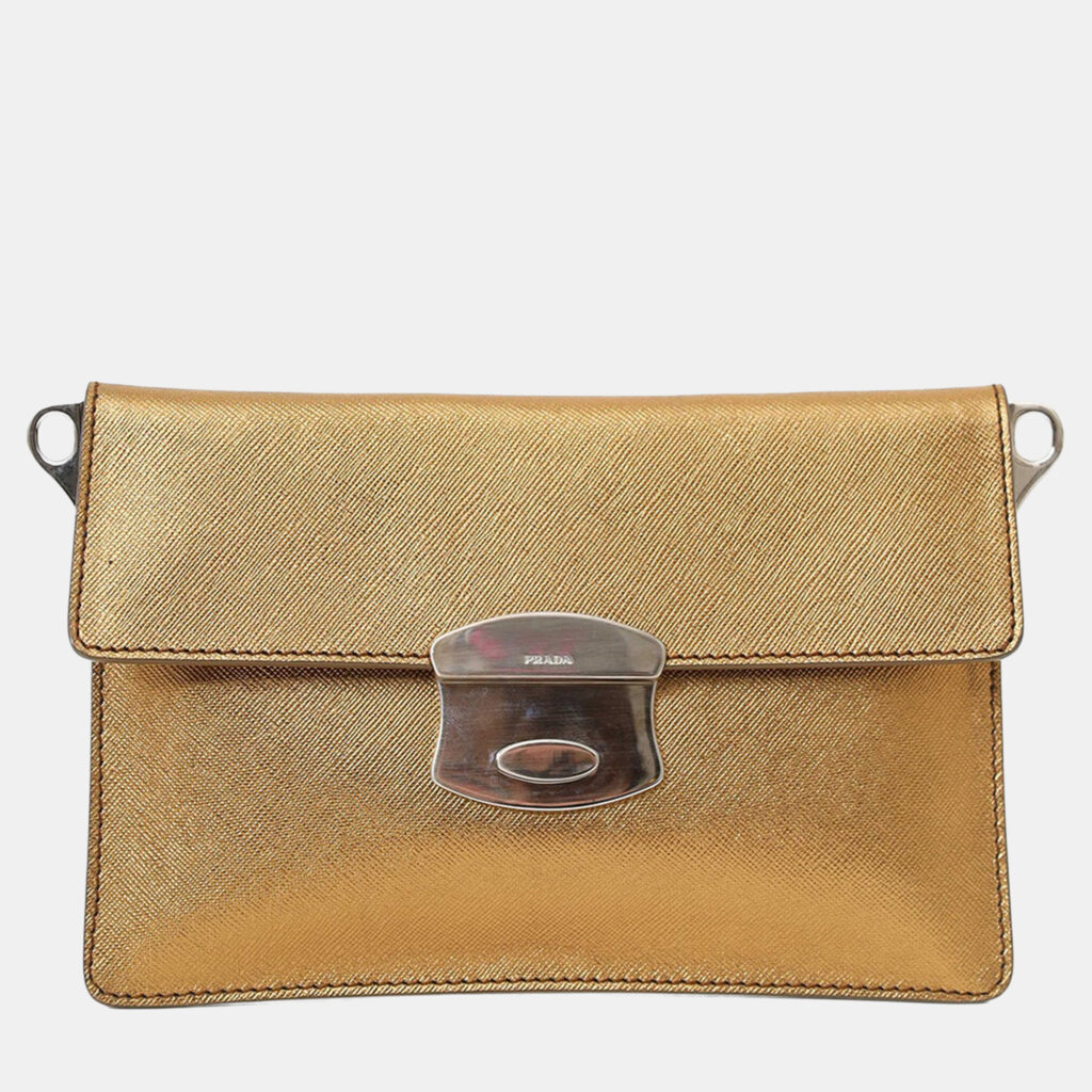Prada Gold Saffiano Leather Shoulder Bag Prada Gold Saffiano Leather Shoulder Bag