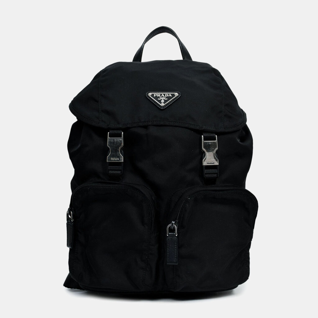 Prada Black Tessuto Nylon Double Buckle Backpack Prada Black Tessuto Nylon Double Buckle Backpack