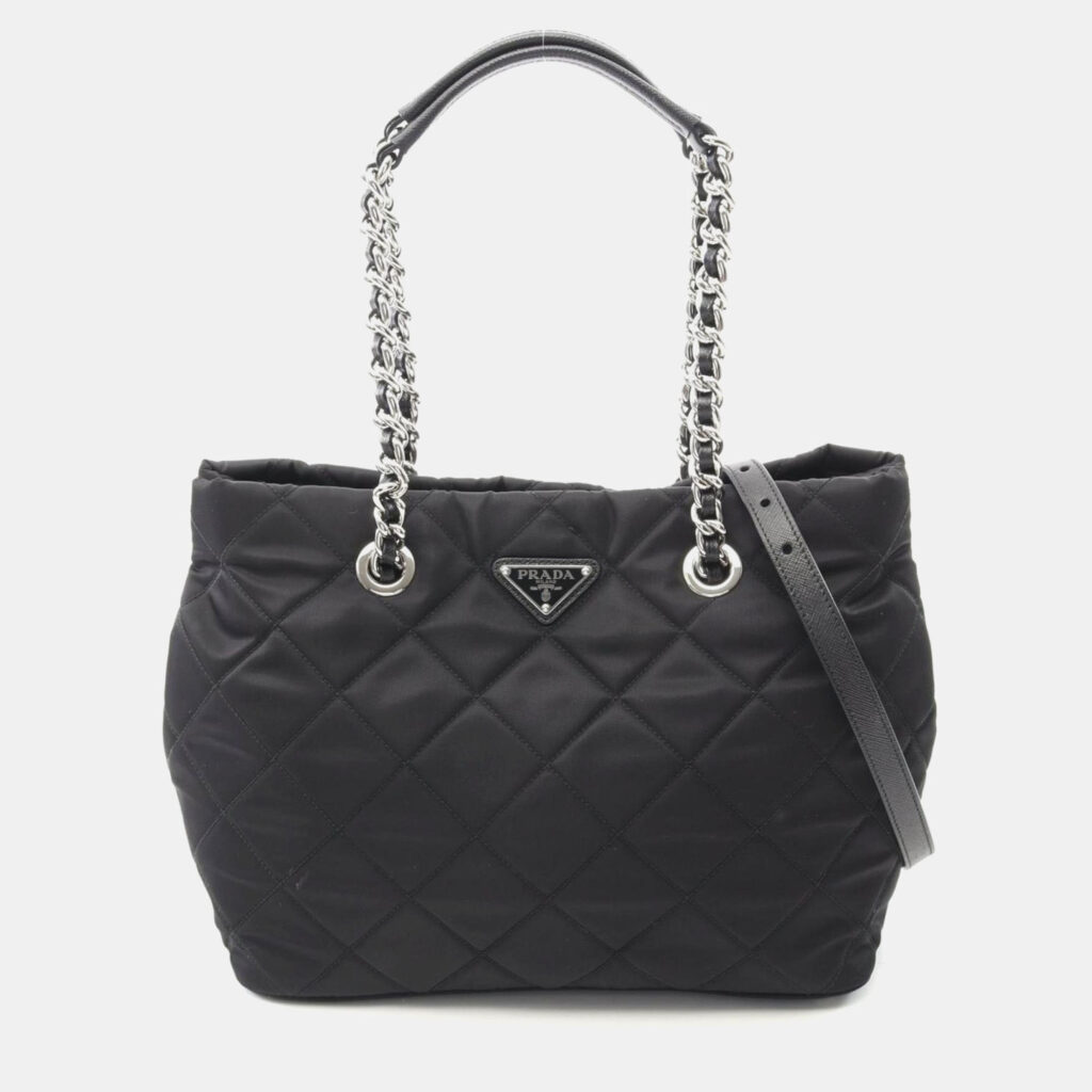 Prada Tessuto Impuntu Tote Bag In Nylon And Saffiano Leather Black Prada Tessuto Impuntu Tote Bag In Nylon And Saffiano Leather Black