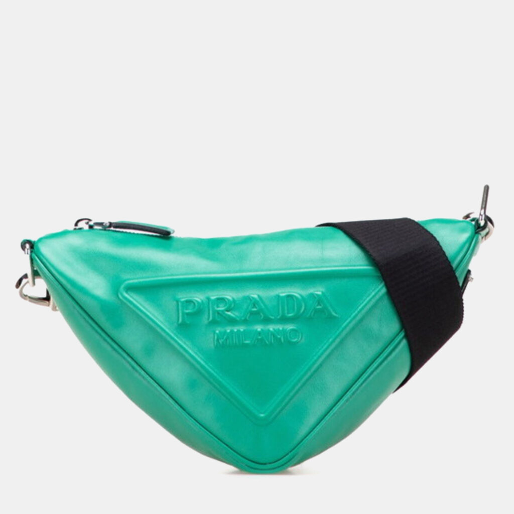Prada Triangle Crossbody Shoulder Bag Green Leather Prada Triangle Crossbody Shoulder Bag Green Leather