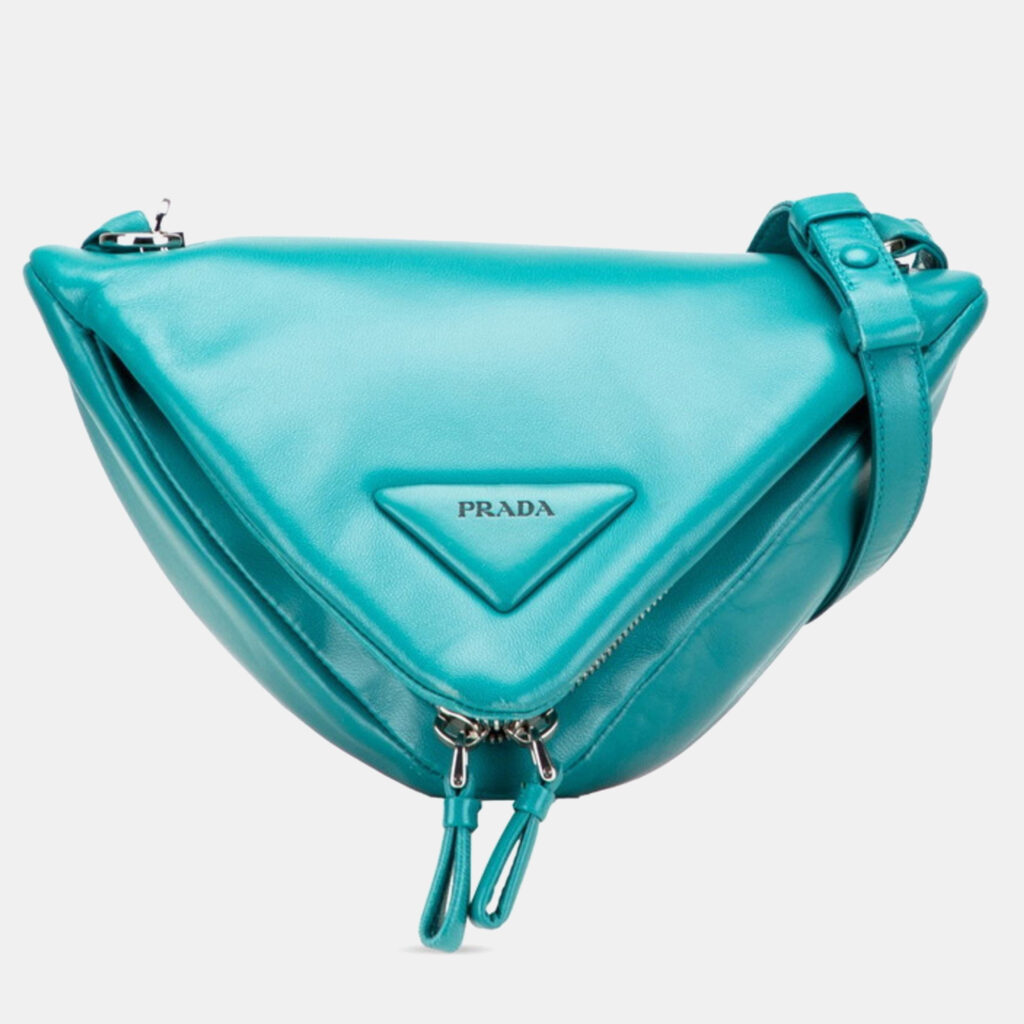 Prada Triangle Shoulder Bag/Handbag Blue-Green Padded Nappa Leather Prada Triangle Shoulder Bag/Handbag Blue-Green Padded Nappa Leather