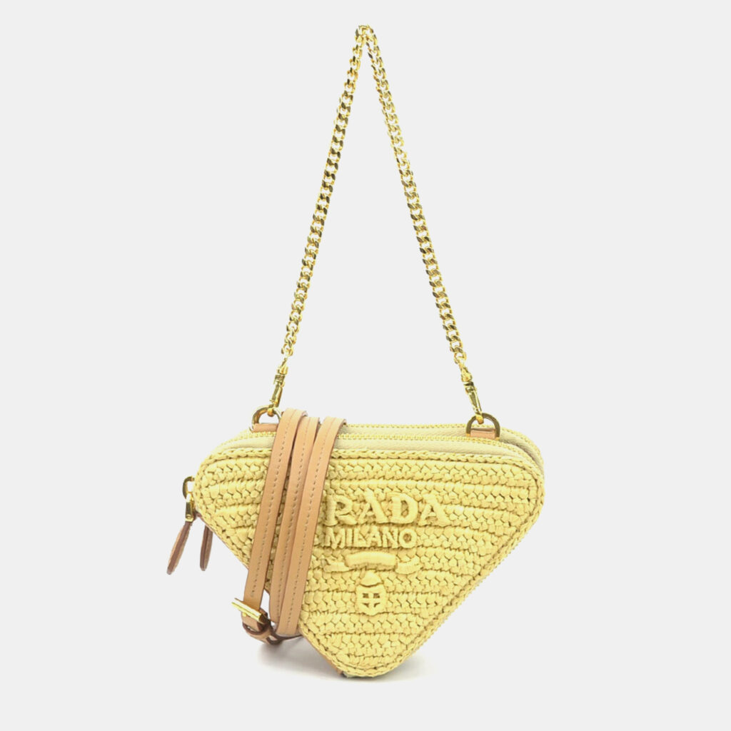 Prada Shoulder Bag Crochet Mini Pouch Leather Viscose Beige Prada Shoulder Bag Crochet Mini Pouch Leather Viscose Beige
