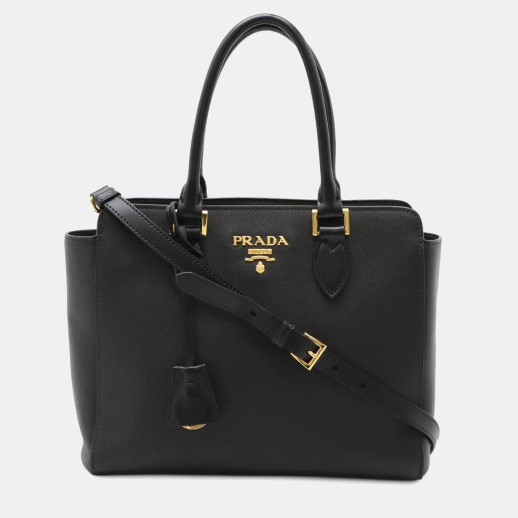 Prada Saffiano Handbag Tote Bag Shoulder Saffiano Leather Black Prada Saffiano Handbag Tote Bag Shoulder Saffiano Leather Black