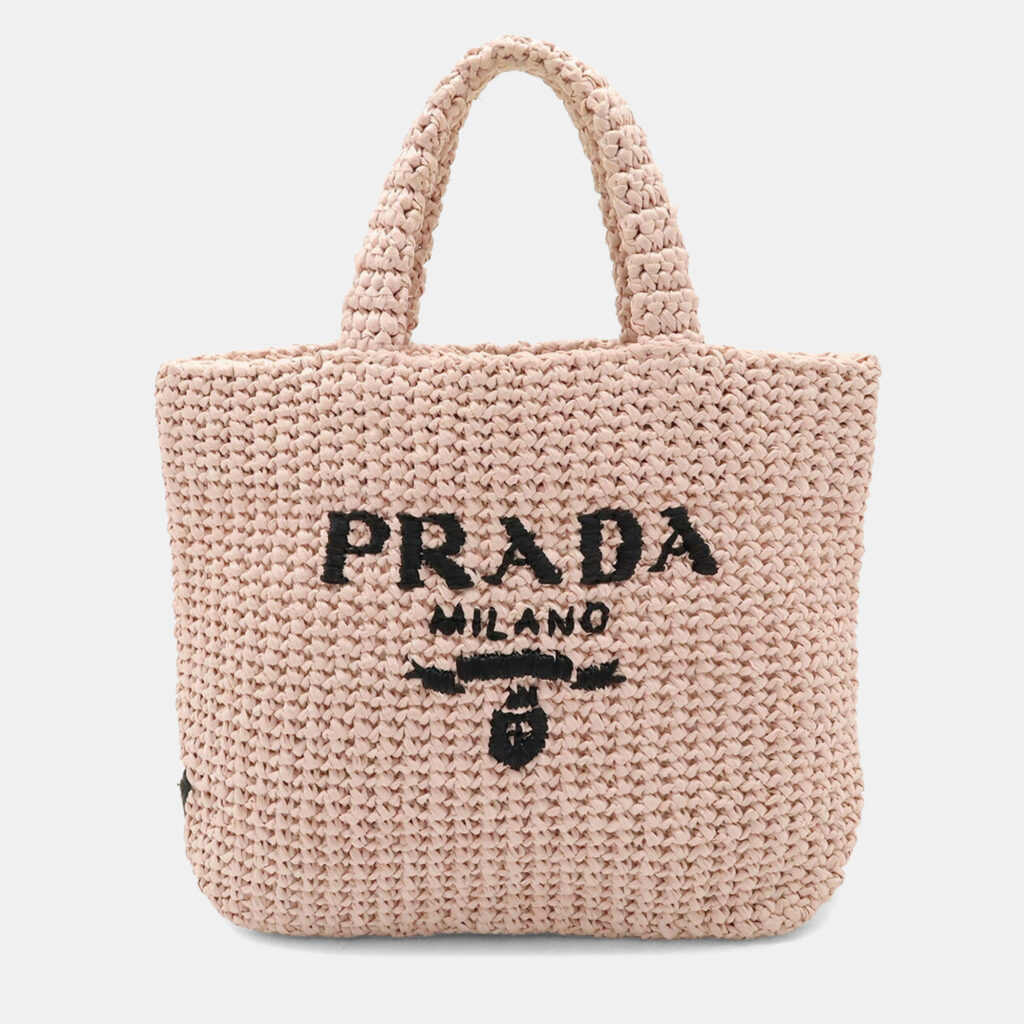 Prada Raffia Small Crochet Handbag Tote Bag In Viscose And Pink Prada Raffia Small Crochet Handbag Tote Bag In Viscose And Pink