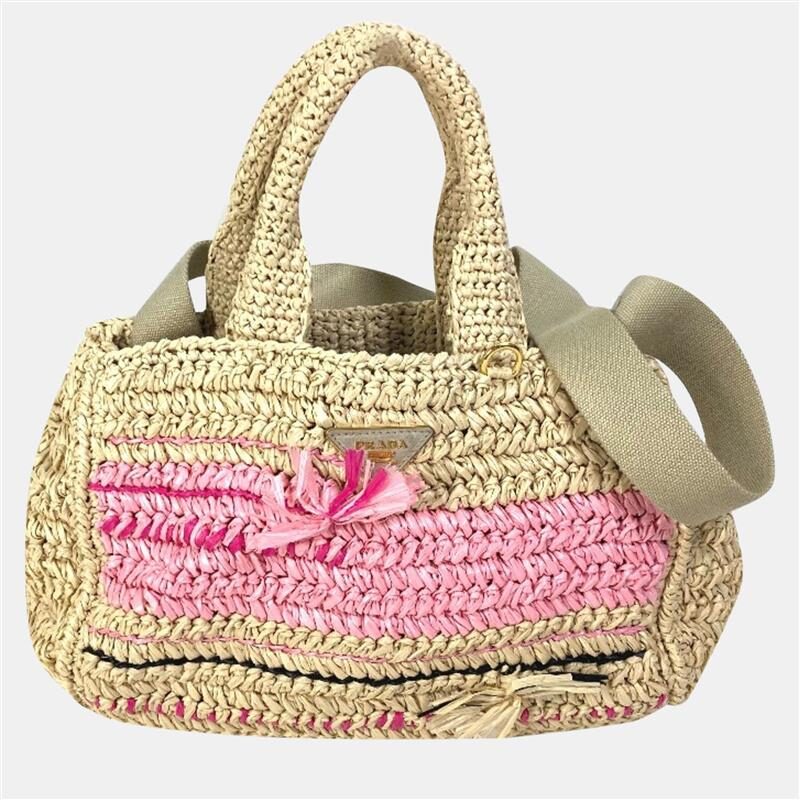 Prada Triangle Logo Triangle Logo Plate 2Way Bag Shoulder Bag Crossbody Hand Bag Beige Pink Prada Triangle Logo Triangle Logo Plate 2Way Bag Shoulder Bag Crossbody Hand Bag Beige Pink