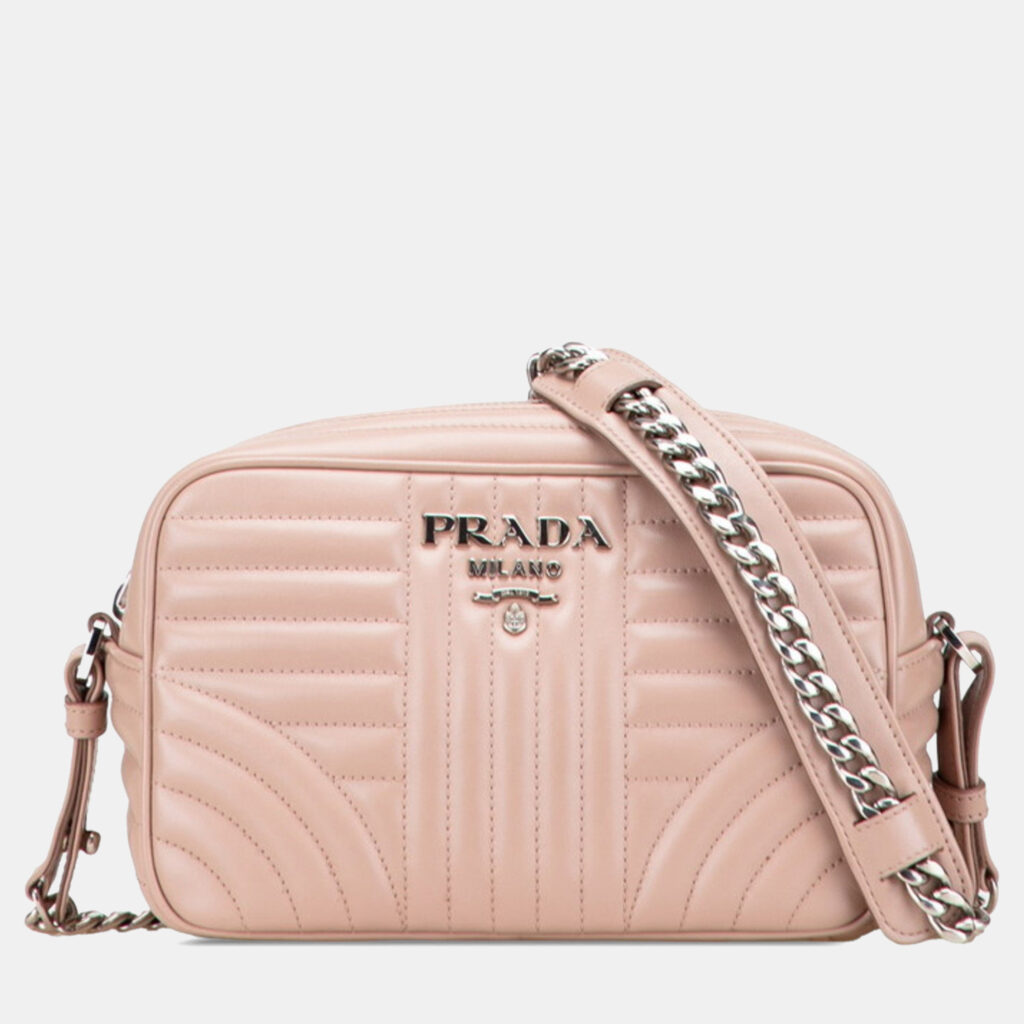 Prada Diagram Crossbody Chain Shoulder Bag Pink Beige Leather Prada Diagram Crossbody Chain Shoulder Bag Pink Beige Leather