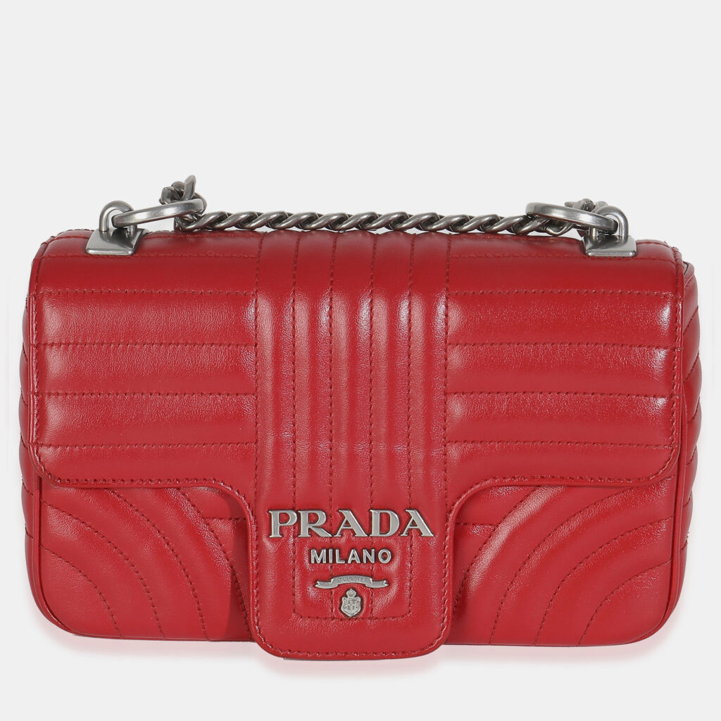 Prada Red Soft Calfskin Impunture Diagramme Medium Chain Flap Bag Prada Red Soft Calfskin Impunture Diagramme Medium Chain Flap Bag