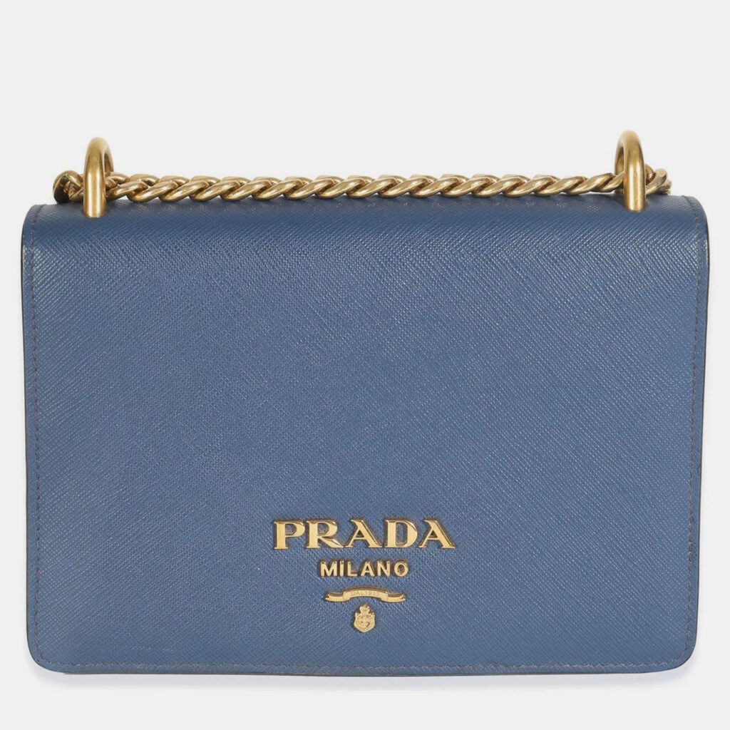 Prada Bluette Saffiano Lux Mini Chain Bag Prada Bluette Saffiano Lux Mini Chain Bag