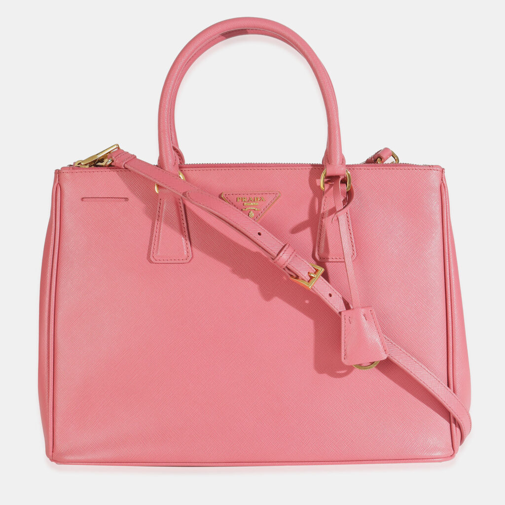 Prada Pink Saffiano Galleria Lux Large Double Zip Tote Prada Pink Saffiano Galleria Lux Large Double Zip Tote