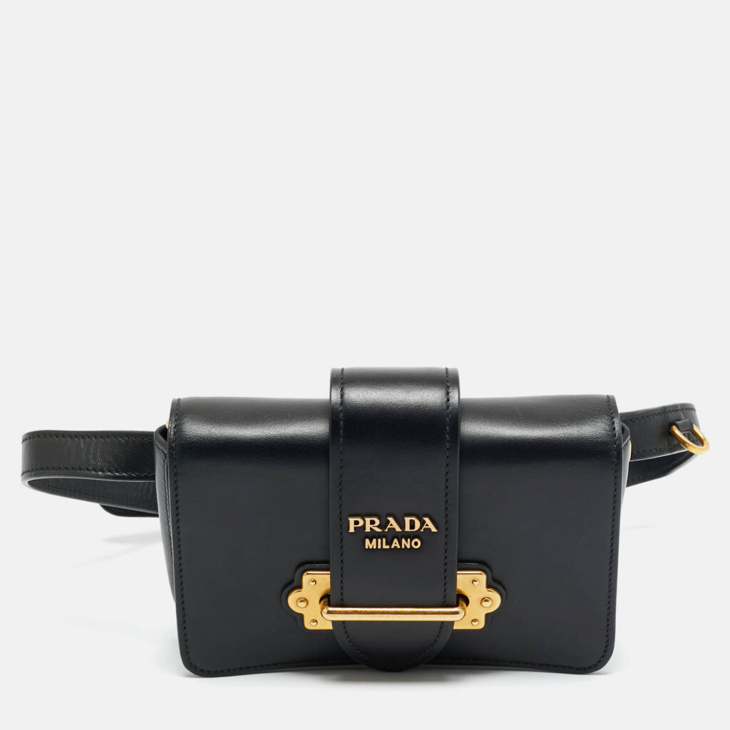 luxury-women-prada-used-handbags-p1249883-012.jpg Prada Black Leather Cahier Convertible Belt Bag