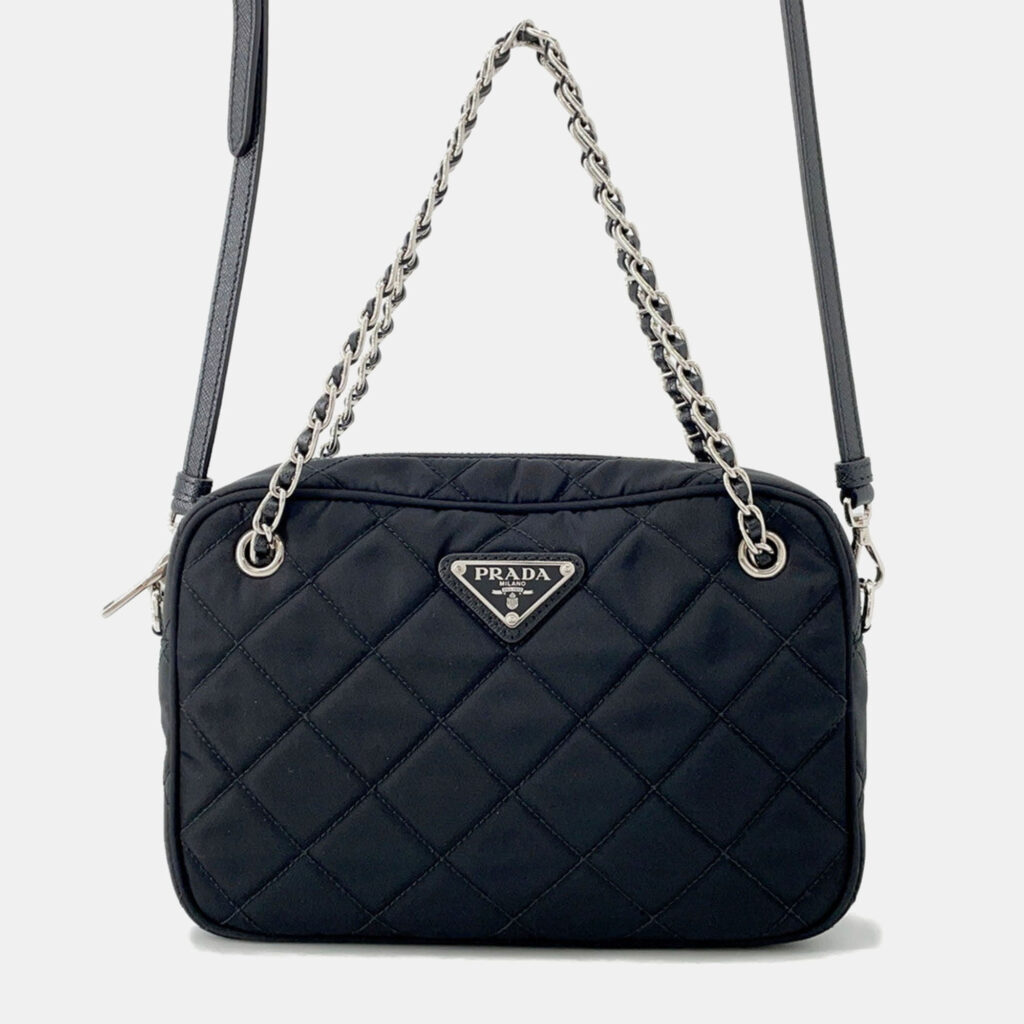 Prada 2Way Logo Quilted Chain Bag Black Nylon Prada 2Way Logo Quilted Chain Bag Black Nylon