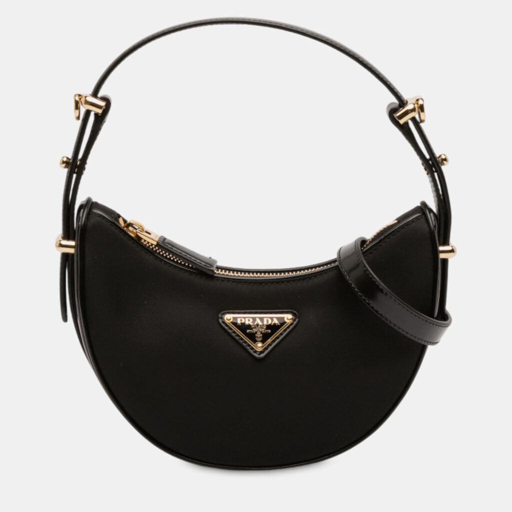 Prada Black Small Re Nylon and Leather Arque Satchel