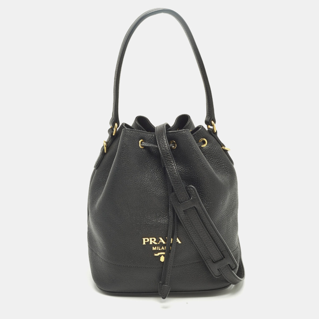 Prada Black Leather Drawstring Bucket Bag Prada Black Leather Drawstring Bucket Bag