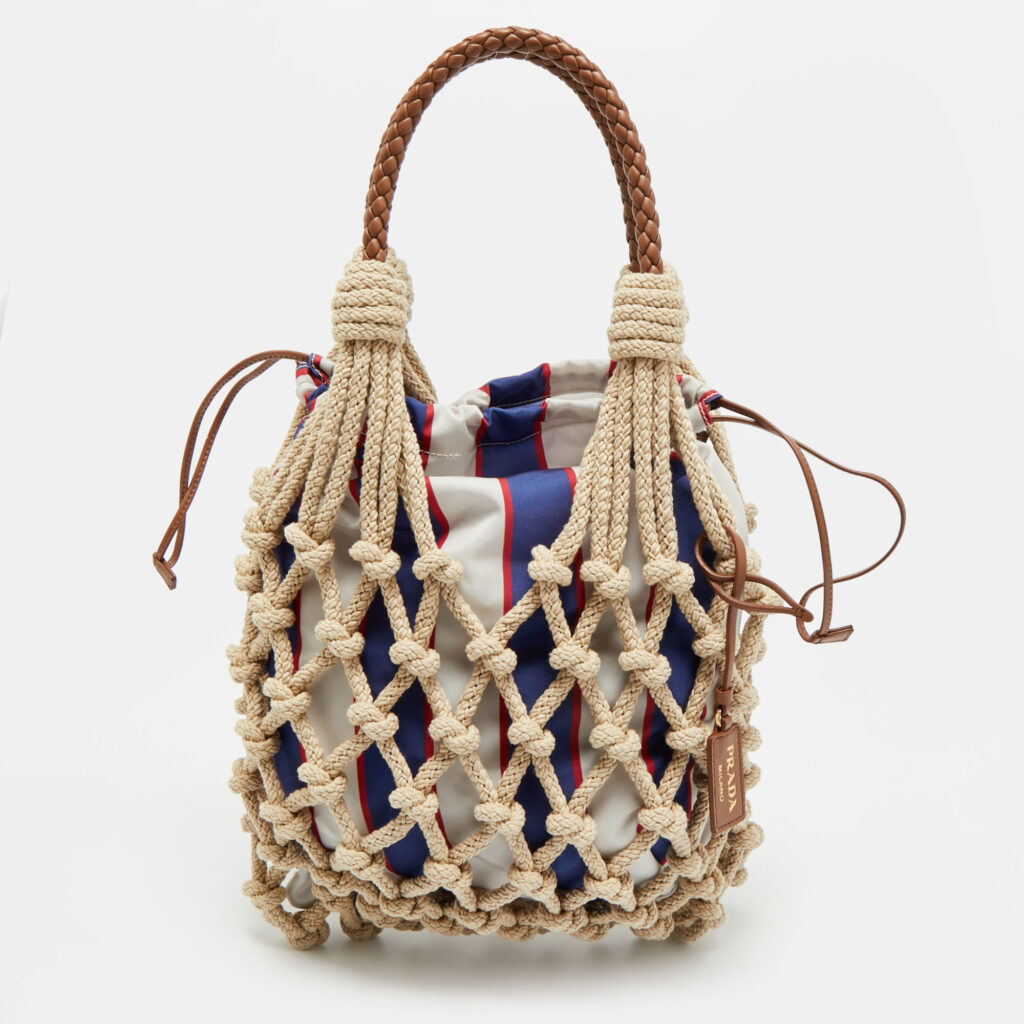 Prada Noué Medium Beige/Brown Cord Fabric Bag Prada Noué Medium Beige/Brown Cord Fabric Bag