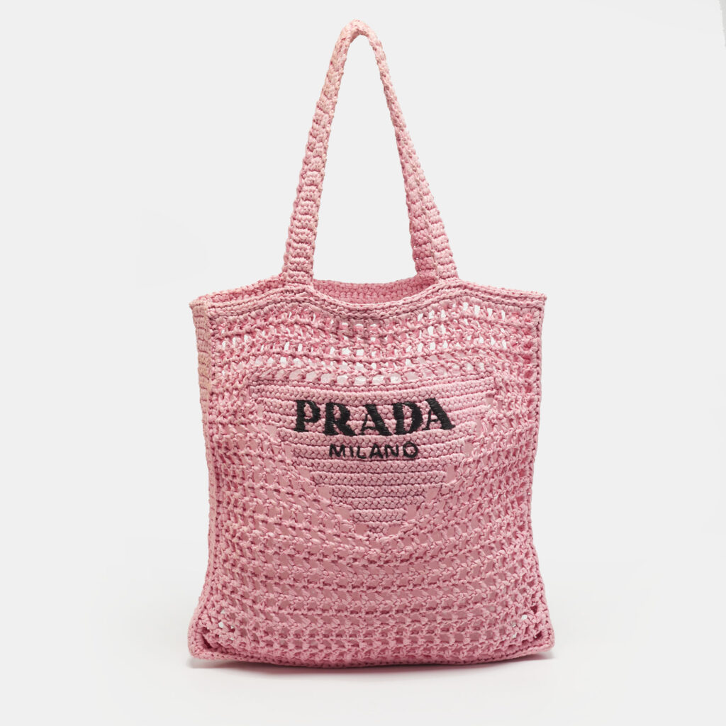 Prada Pink Crochet Straw Vertical Tote Prada Pink Crochet Straw Vertical Tote