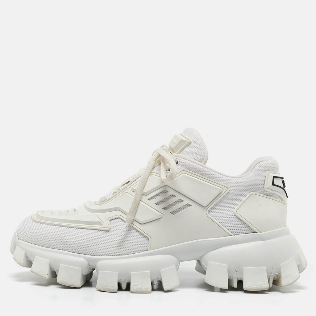 Prada White Fabric and Rubber Cloudbust Thunder Low Top Sneakers Size 39.5