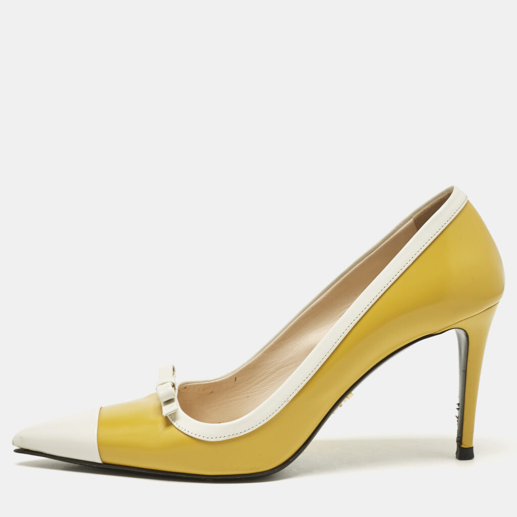 Prada Two Tone Leather Bow Pointed Toe Pumps Size 39 Prada Two Tone Leather Bow Pointed Toe Pumps Size 39
