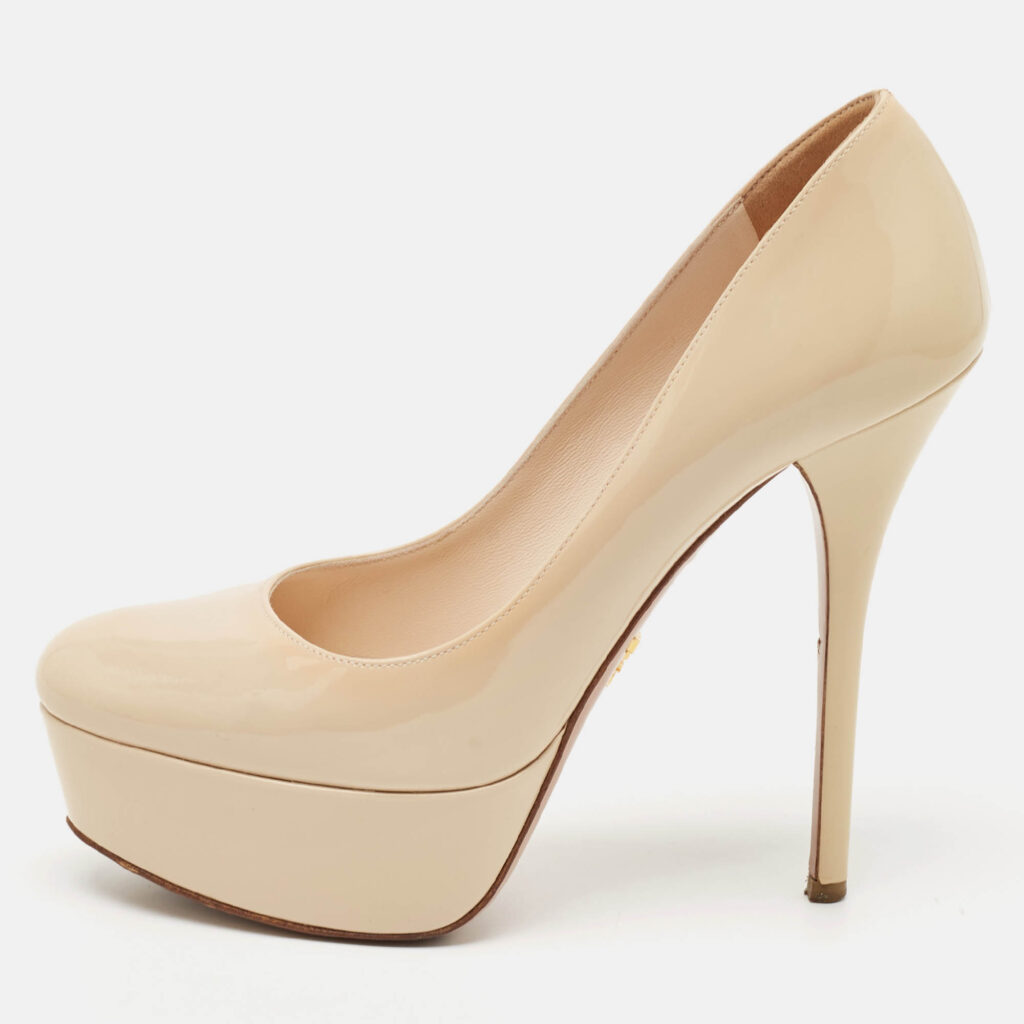 Prada Beige Patent Leather Platform Pumps Size 37 Prada Beige Patent Leather Platform Pumps Size 37