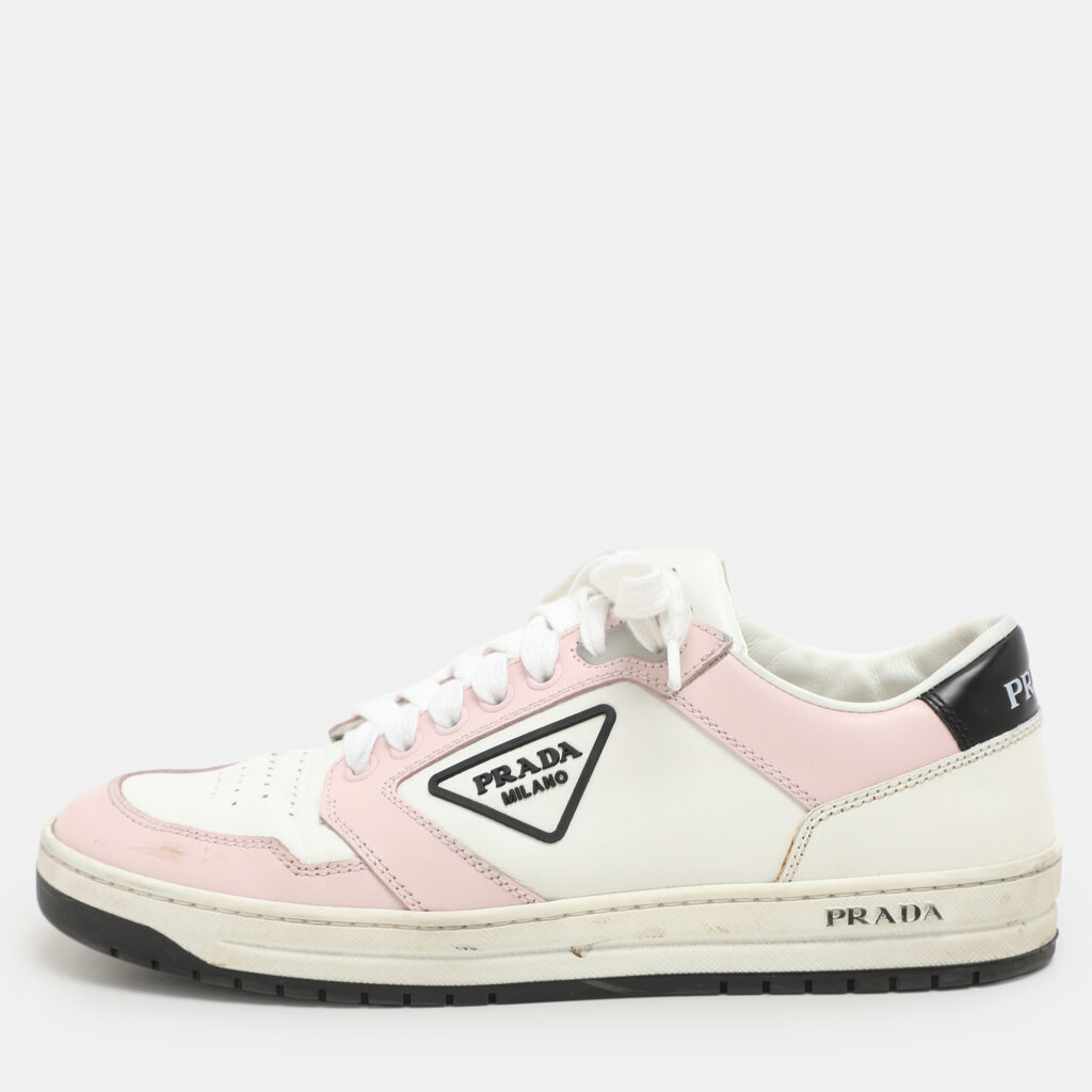 Prada White/Pink Leather Low Top Sneakers Size 38 Prada White/Pink Leather Low Top Sneakers Size 38