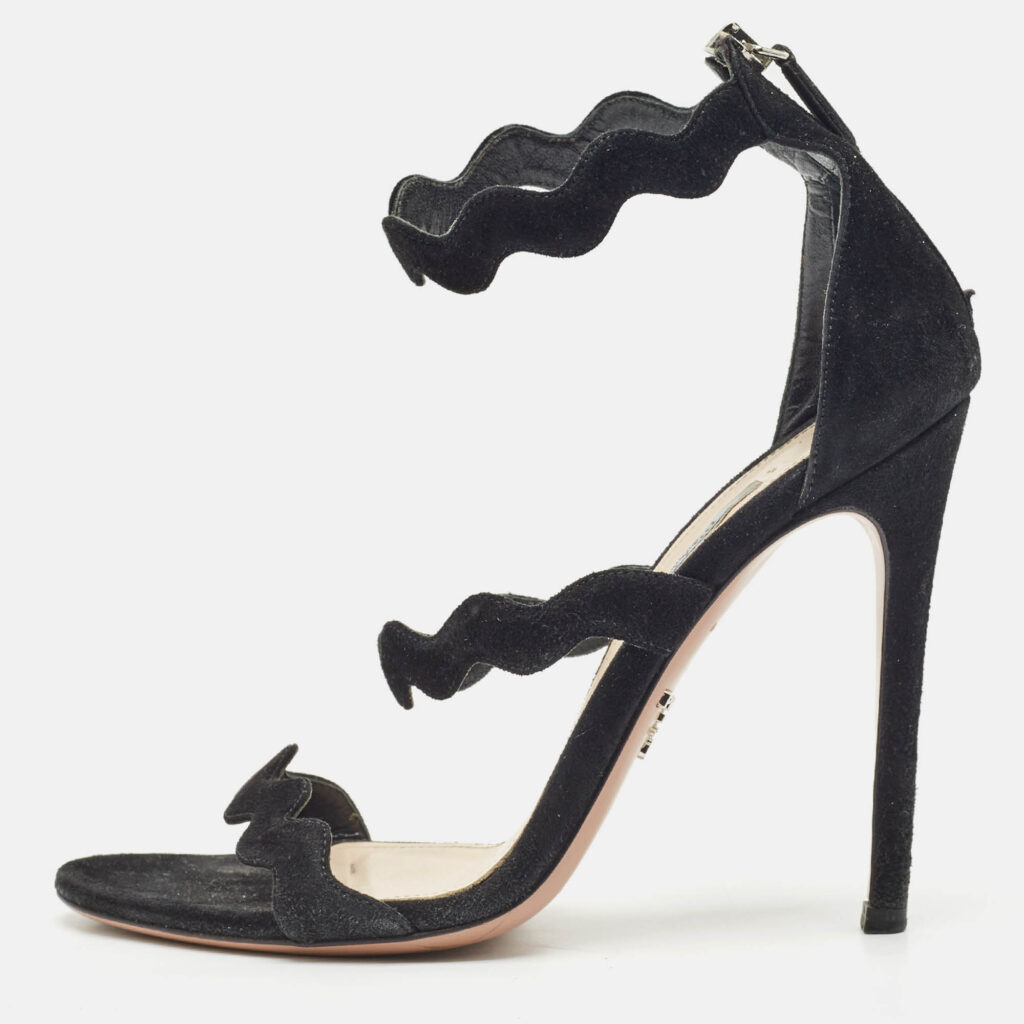 Prada Black Suede Wavy Ankle Strap Sandals Size 37.5 Prada Black Suede Wavy Ankle Strap Sandals Size 37.5