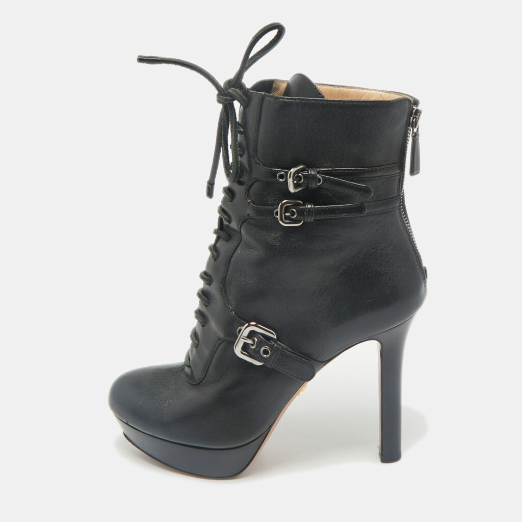 Prada Black Leather Platform Ankle Boots Size 38 Prada Black Leather Platform Ankle Boots Size 38