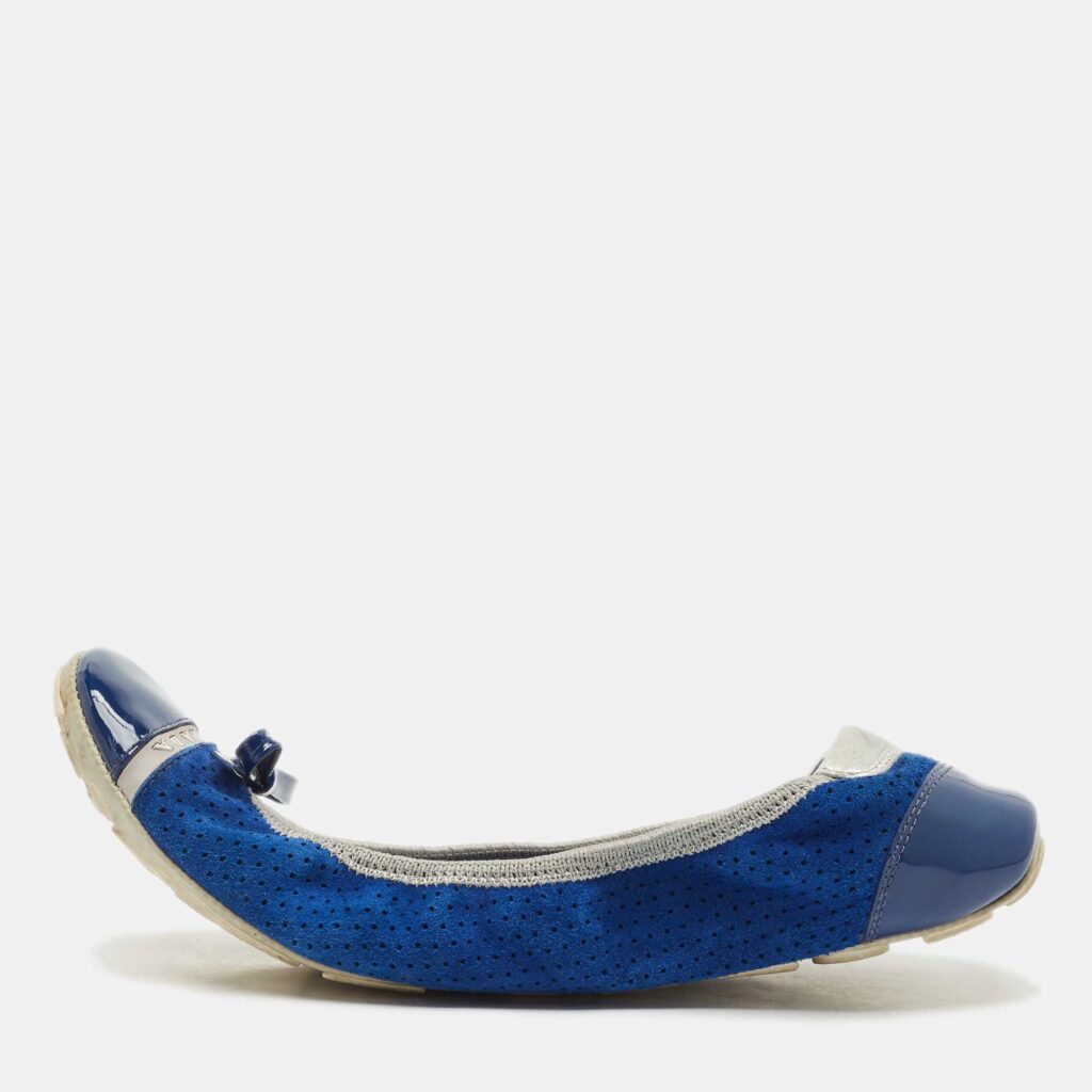 Prada Navy Blue/Silver Patent Leather and Nubuck Leather Scrunch Ballet Flats Size 38 Prada Navy Blue/Silver Patent Leather and Nubuck Leather Scrunch Ballet Flats Size 38
