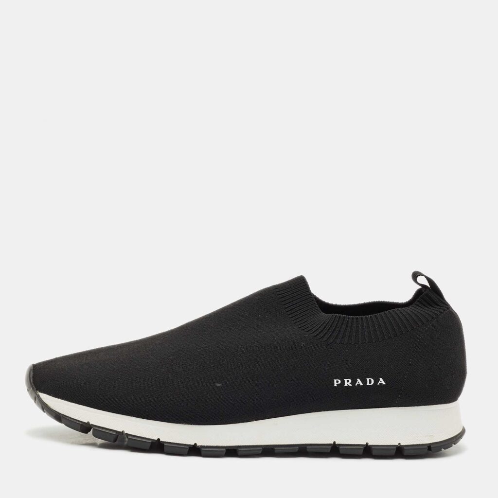 Prada Black Knit Fabric Slip On Sneakers Size 40 Prada Black Knit Fabric Slip On Sneakers Size 40