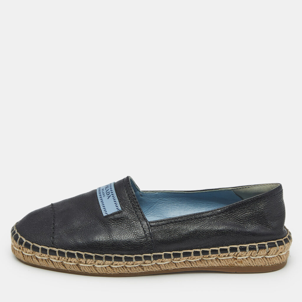 Prada Black Leather Bow Espadrille Flats Size 37.5