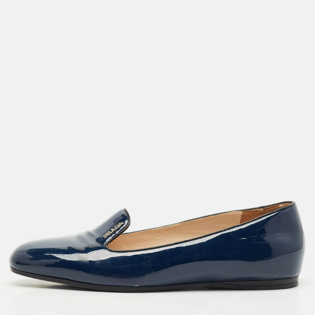 Prada Navy Blue Patent Leather Smoking Slippers Size 39.5 Prada Navy Blue Patent Leather Smoking Slippers Size 39.5