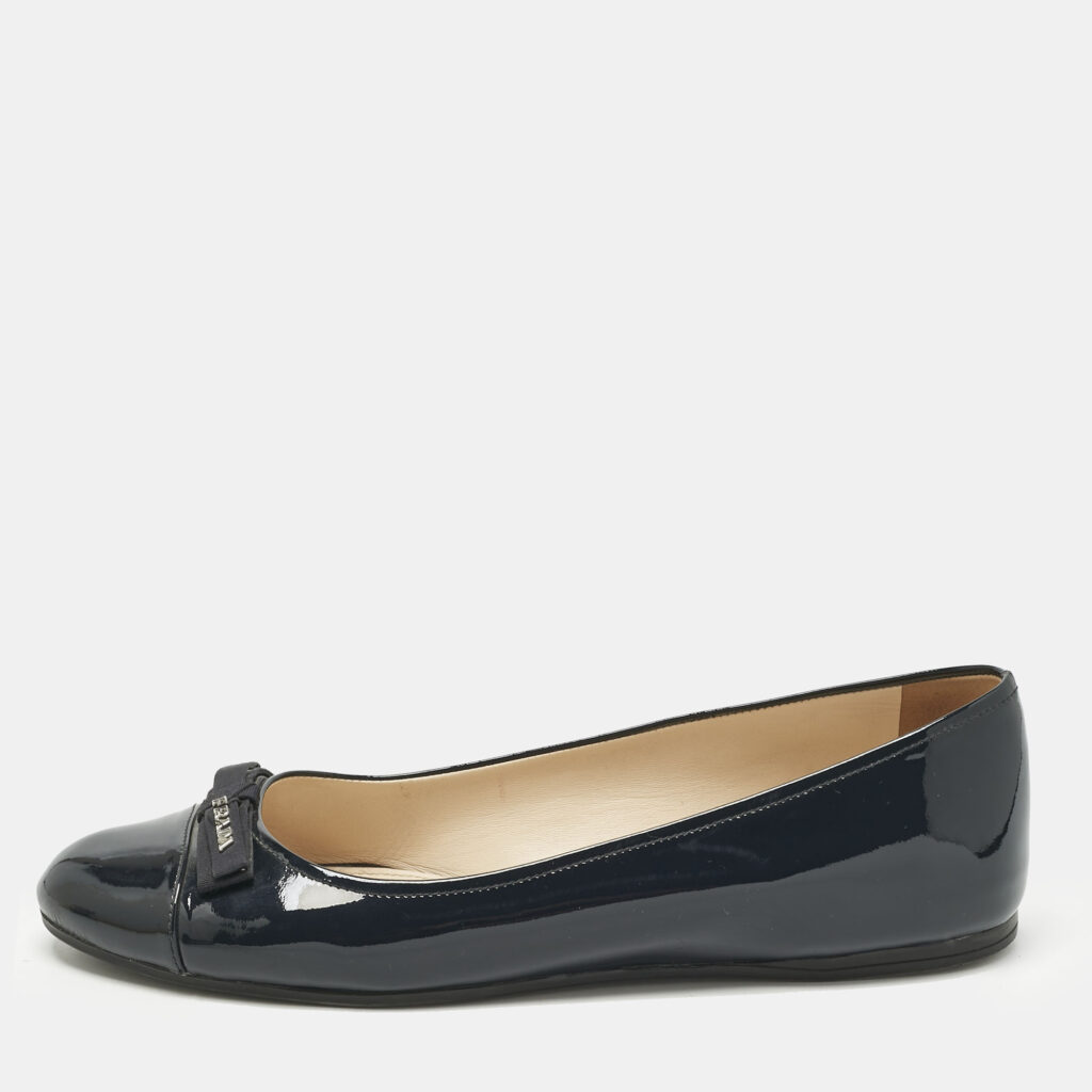 Prada Navy Blue Patent Leather Bow Ballet Flats Size 40
