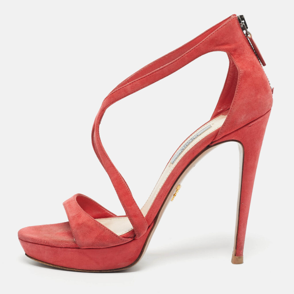 Prada Coral Orange Suede Strappy Sandals Size 38 Prada Coral Orange Suede Strappy Sandals Size 38