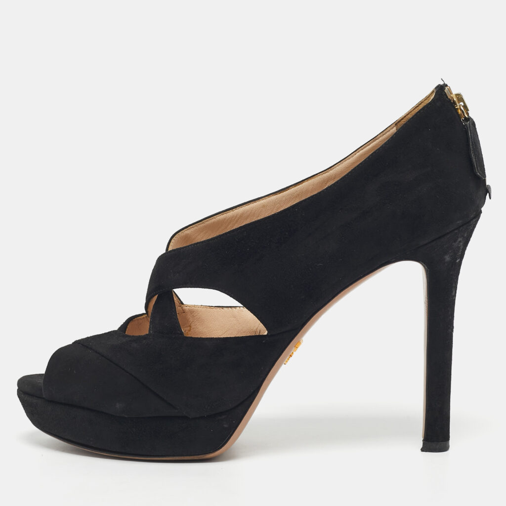 Prada Black Suede Cross Strap Platform Sandals Size 41 Prada Black Suede Cross Strap Platform Sandals Size 41
