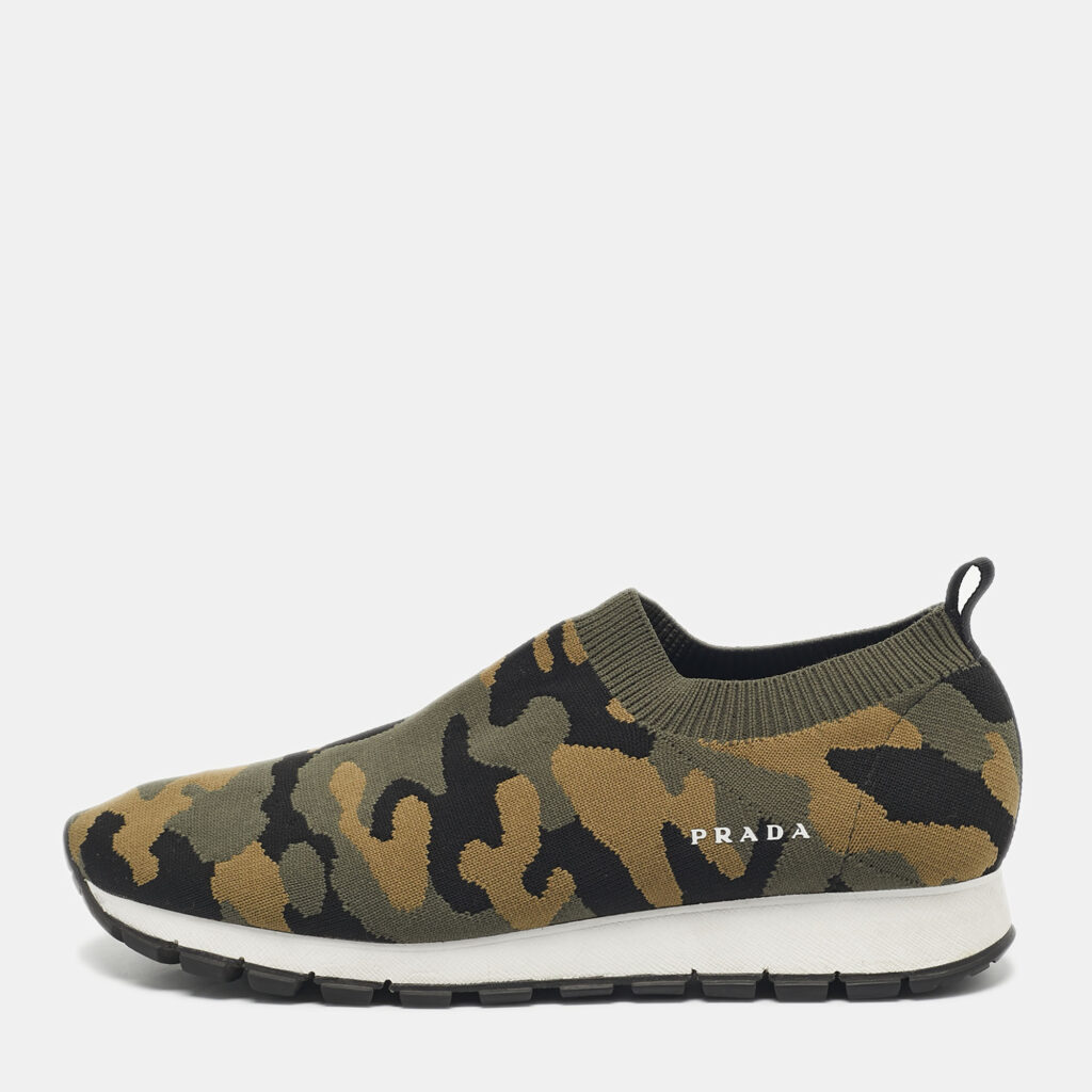 Prada Multicolor Camouflage Fabric Slip On Sneakers Size 38