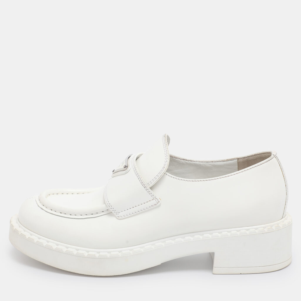 Prada White Leather Slip On Loafers Size 36
