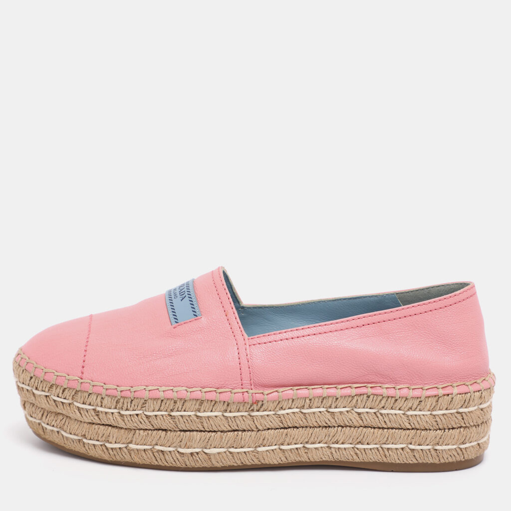 Prada Pink Leather Platform Espadrille Flats Size 39 Prada Pink Leather Platform Espadrille Flats Size 39