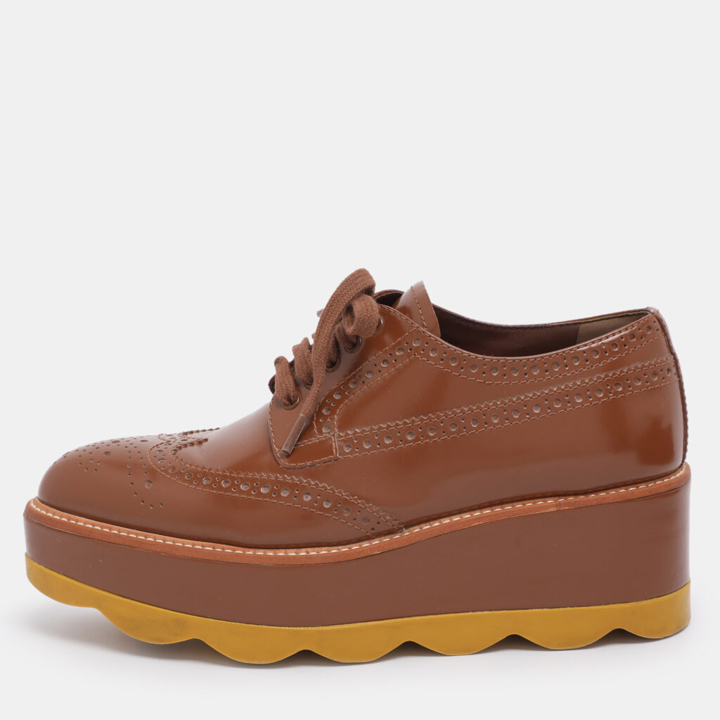 Prada Brown Brogue Leather Platform Derby Sneakers Size 35.5 Prada Brown Brogue Leather Platform Derby Sneakers Size 35.5
