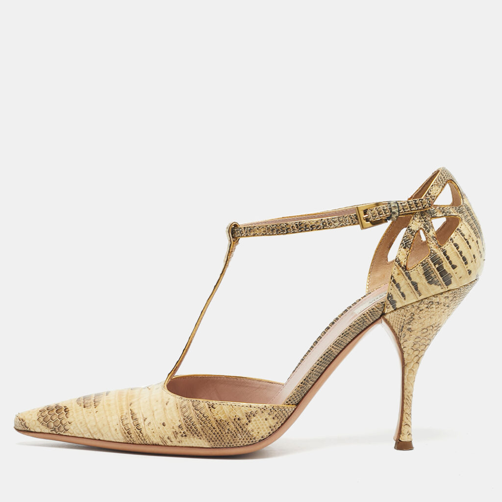 Prada Cream/Black Lizard T Strap Pumps Size 37 Prada Cream/Black Lizard T Strap Pumps Size 37