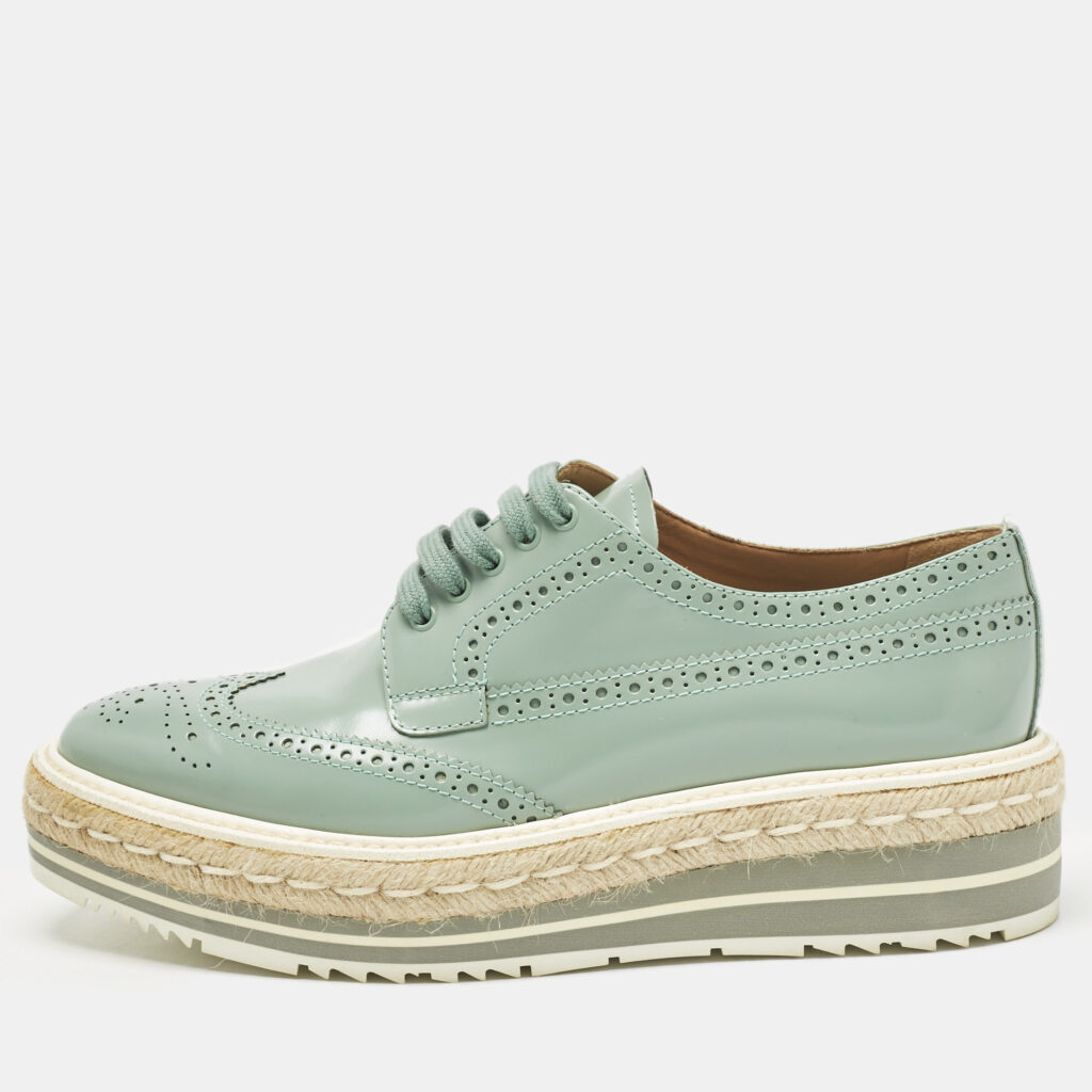 Prada Blue Brogue Leather Oxford Espadrille Sneakers Size 39 Prada Blue Brogue Leather Oxford Espadrille Sneakers Size 39
