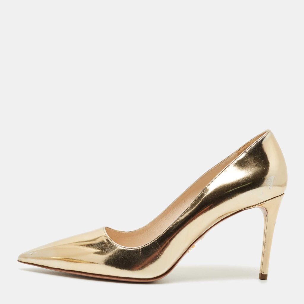 Prada Gold Leather Pointed Toe Pumps Size 42