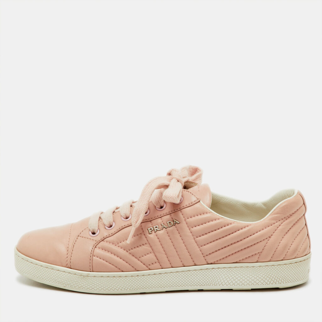 Prada Blush Pink Quilted Leather Low Top Sneakers Size 38.5 Prada Blush Pink Quilted Leather Low Top Sneakers Size 38.5