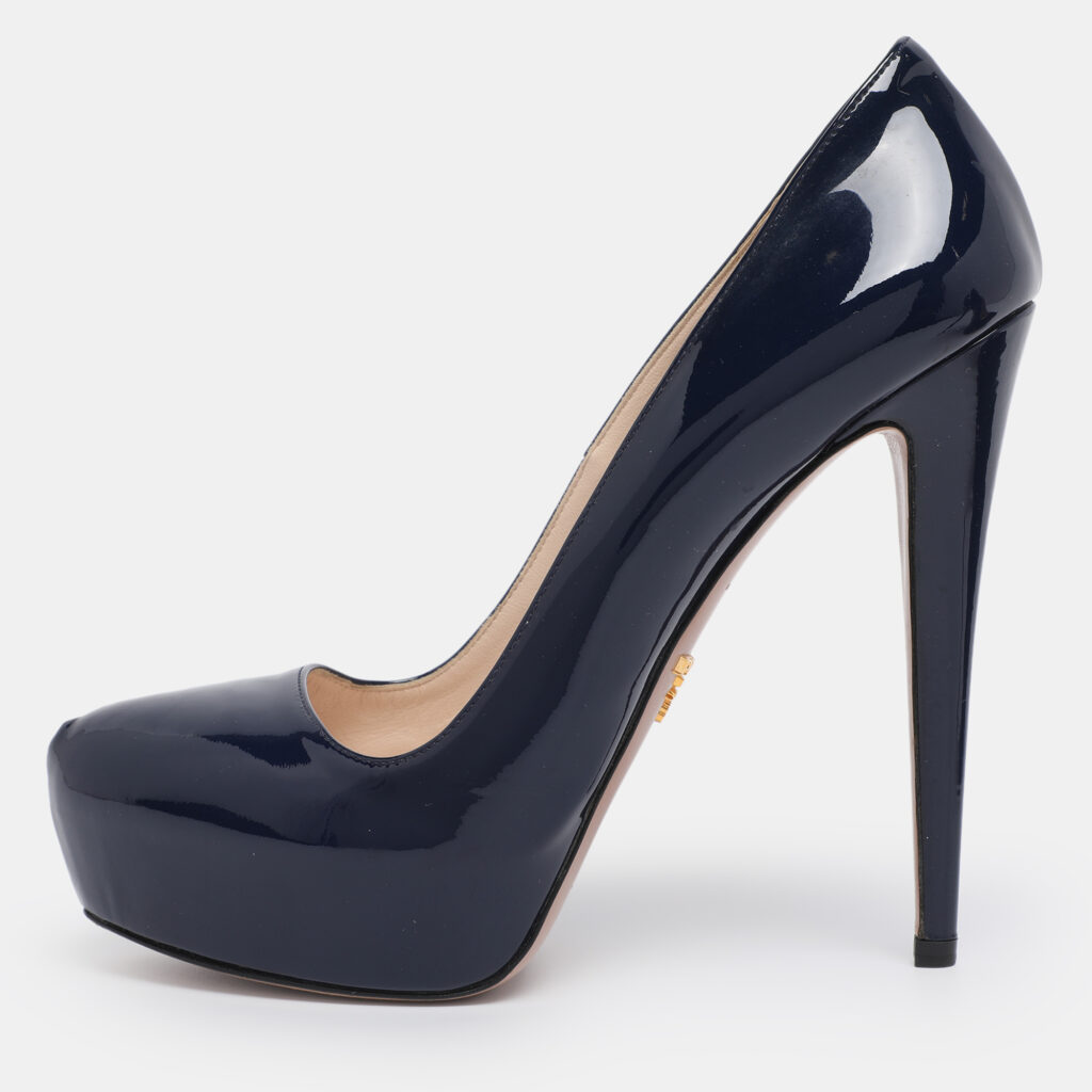 Prada Blue Patent Leather Platform Pumps Size 38 Prada Blue Patent Leather Platform Pumps Size 38