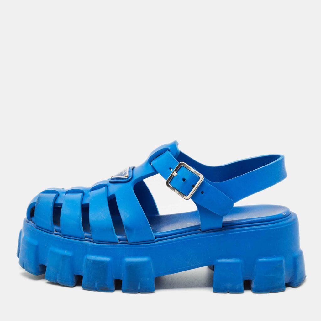 Prada Blue Rubber Monolith Platform Sandals Size 38 Prada Blue Rubber Monolith Platform Sandals Size 38