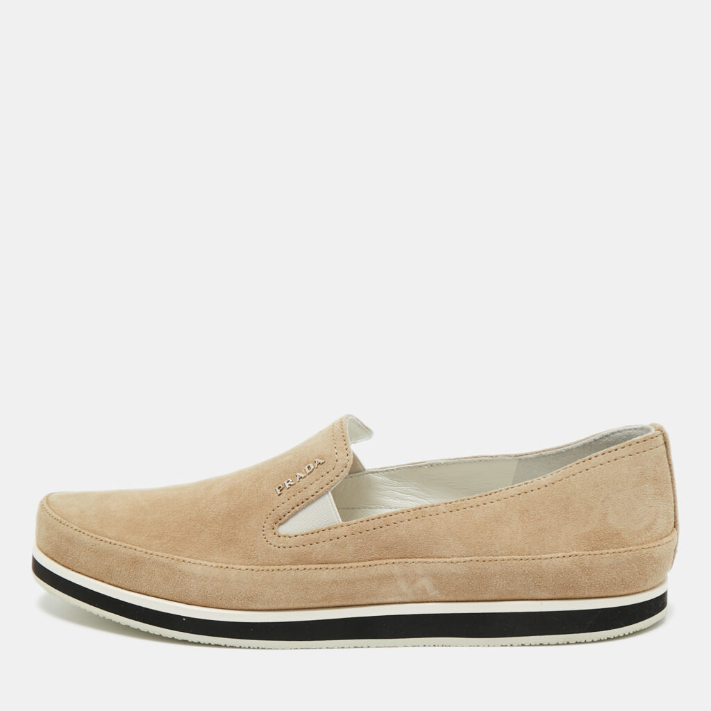 Prada Sport Grey Suede Crystal Embellished Slip On Sneakers Size 39